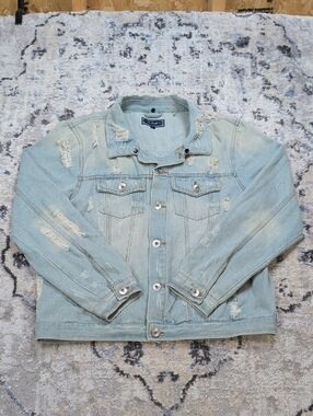 Ci Sono Denim Jacket Womens Large Distressed Light Wash Blue